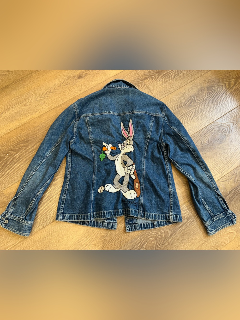 GAP OOAK Vintage 90s Blue Denim Jacket with Custom Embroidered Bugs Bunny Back L